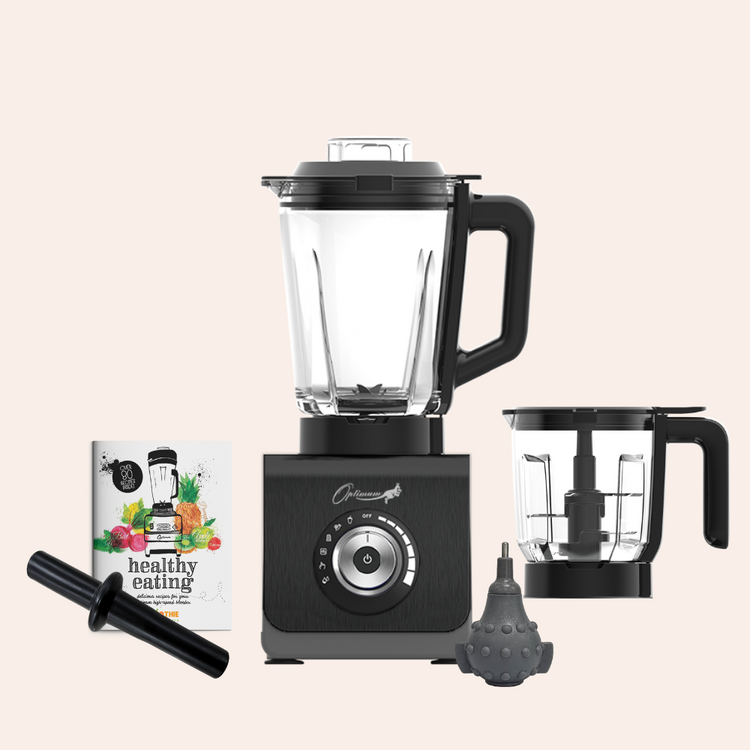 optimum 9400 essential food blender smoothie drink maker with glass jug black garlic peeler bpa free plastic jug stainless steel jug