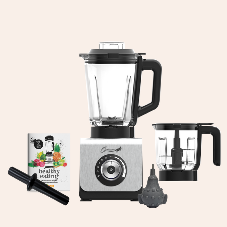 optimum 9400 essential food blender smoothie drink maker with glass jug silver garlic peeler bpa free plastic jug stainless steel jug