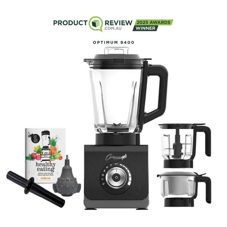 optimum 9400 essential food blender smoothie drink maker with glass jug black garlic peeler bpa free plastic jug stainless steel jug