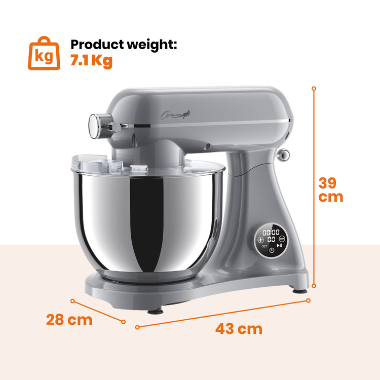 optimum bon appetit stand mixer kitchenaid competitor powerful big capacity multiple attachments LED display