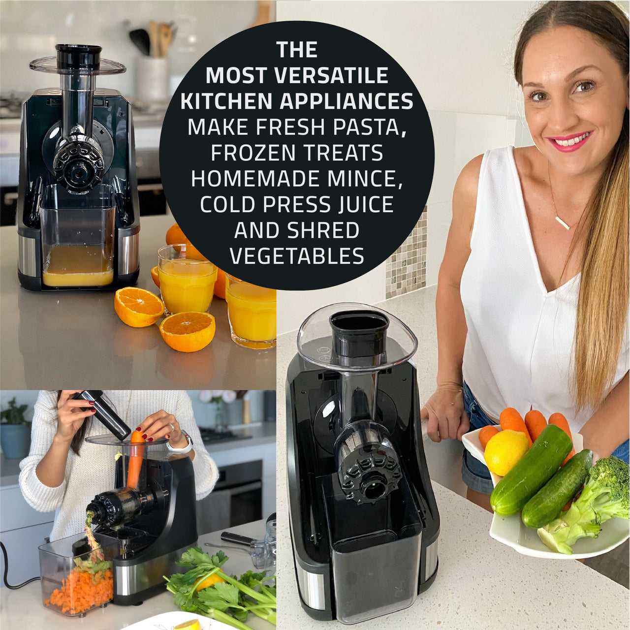 The Optimum Mamma Mia - Pasta Maker, Juicer, Slicer & Shredder All In 1 Appliance!