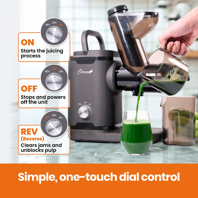 h3000 horizontal juicer award winner easy to use one-touch dial 