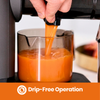 Thumbnail for Orange juice being poured from the h3000 essential horizontal juicer into a glass,'Drip-Free Operation'