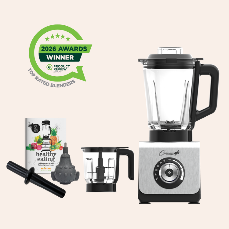 optimum 9400 essential food blender smoothie drink maker with glass jug silver garlic peeler bpa free plastic jug stainless steel jug