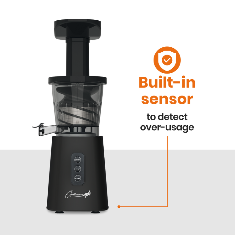 Optimum 600M juicer with built-in sensor feature on a white background