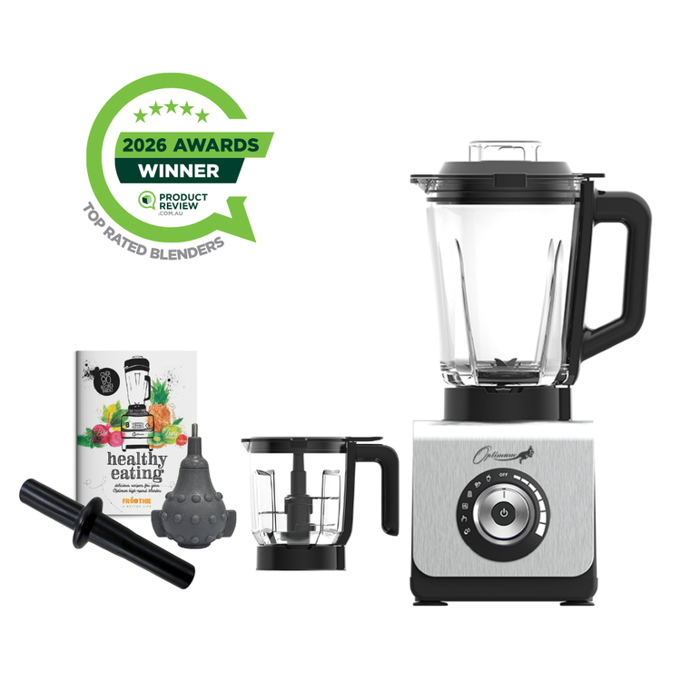 optimum 9400 essential food blender smoothie drink maker with glass jug silver garlic peeler bpa free plastic jug stainless steel jug